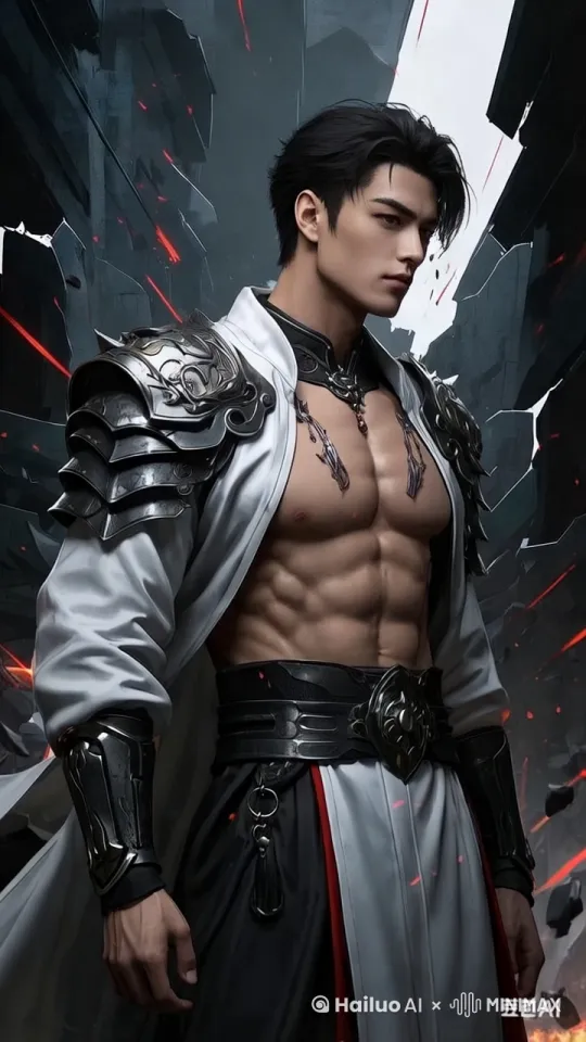 男人看向镜头，背后有碎石飞出 by Hailuo AI Video Generator