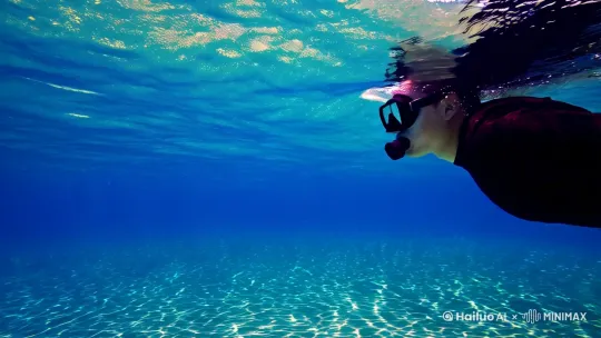 在海里潜水 遇到一群可爱的鱼 by Hailuo AI Video Generator