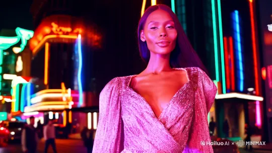 one full-body female models posing on a bustling urban street, wearing stylish dresses and facing the camera with confidence. The scene is set against a neon-lit cityscape, capturing a vibrant and fashionable atmosphere. Art style: Hyperrealism + Fashion Photography. Enhanced details: High-resolution textures, intricate fabric details, glowing neon lights, and expressive facial features. Artist reference: Inspired by the works of Mario Testino and Annie Leibovitz." by Hailuo AI Video Generator