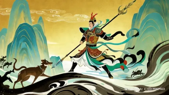 [推进,上升]主角网上飞，飞上天宫 by Hailuo AI Video Generator