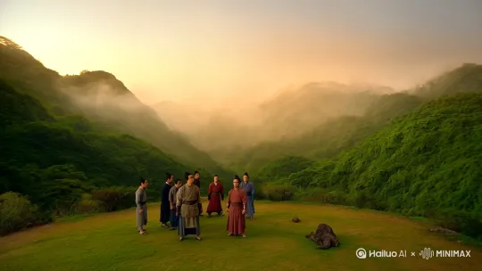 武林大会后，逍遥等人回到山谷继续闭关修炼，为即将到来的最终对决做准备。他们深知黑暗组织定会卷土重来，且规模更大、手段更狠辣。在修炼之余，逍遥时常与伙伴们探讨黑暗组织的弱点，以及应对其层出不穷阴谋的策略。

与此同时，黑暗组织内部也在紧锣密鼓地筹备复仇计划。他们四处网罗江湖上的邪恶势力，甚至不惜与一些神秘的域外邪教勾结，以获取更强大、诡异的力量。黑暗组织的首领，一个自称“影魔”的神秘人物，更是在一处隐秘的地下宫殿中闭关，试图突破自身的实力极限，一举将逍遥等人及其背后的正义势力彻底铲除。

日子一天天过去，江湖中渐渐流传出一些诡异的传闻。有人说在荒郊野外看到了浑身散发着幽光的怪人，这些怪人行动如鬼魅，所过之处人畜皆莫名失踪；还有人声称在古老的遗迹中听到了阴森的咒语声，仿佛来自地狱的召唤。这些传闻无不暗示着黑暗组织正在暗中策划着一场巨大的阴谋，整个武林都被一种无形的恐惧所笼罩。

逍遥等人敏锐地察觉到了江湖的异样氛围，决定主动出击，探寻黑暗组织的阴谋。他们兵分几路，在江湖各处展开调查。逍遥与墨风一同前往传闻中怪人出没最为频繁的黑水镇，这里原本是一个繁华的商业小镇，如今却变得冷冷清清，街道上弥漫着一股令人毛骨悚然的死寂。

两人在镇中四处搜寻线索，发现了一些奇怪的脚印和散发着腐臭气息的黑色粉末。经过一番调查，他们得知这些怪人似乎是被一种邪恶的法术操控，而施法的源头很可能就在镇外那座废弃的鬼王庙。

夜幕降临，月光如霜。逍遥和墨风小心翼翼地潜入鬼王庙。庙内弥漫着浓浓的雾气，阴森的气息扑面而来。突然，一阵尖锐的啸声打破了寂静，一群幽光闪烁的怪人从四面八方涌出，将他们团团围住。这些怪人面容扭曲，眼神空洞，散发着令人作呕的腐臭。

逍遥和墨风背靠背，摆好架势。逍遥手中长剑舞动，剑花闪烁，剑气纵横，所到之处，怪人纷纷倒地。墨风则施展一套刚猛的拳法，每一拳都蕴含着千钧之力，将靠近的怪人击飞出去。然而，怪人源源不断地涌来，仿佛无穷无尽。

激战正酣时，逍遥发现这些怪人虽然行动敏捷，但似乎对强光有所忌惮。他迅速取出一颗特制的照明弹，点燃后抛向空中。强烈的光芒瞬间照亮了整个鬼王庙，怪人们发出痛苦的嘶吼，行动变得迟缓起来。逍遥和墨风趁机杀出一条血路，向着鬼王庙深处冲去。

在庙的深处，他们发现了一口巨大的黑色古井，井中不断涌出黑色的烟雾，怪人的气息正是从这里散发出来的。正当他们准备一探究竟时，一个黑袍人突然从烟雾中闪现而出。黑袍人手中握着一根刻满诡异符文的法杖，他狂笑着说道：“你们自寻死路，今日就是你们的葬身之地！”说罢，黑袍人挥舞法杖，井中的烟雾如活物般向逍遥和墨风扑来。

逍遥和墨风能否成功击退黑袍人，揭开黑暗组织的阴谋？其他伙伴又在调查中发现了什么惊人的秘密？一场更为惊心动魄的正邪大战即将拉开帷幕…… by Hailuo AI Video Generator
