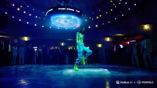 好的，我将按照您的要求创作一个充满张力的酒吧舞蹈场景。为了让故事更完整，我会先列出一些基本设定。请您看看以下内容是否符合您的预期。如果您有其他想法，可以随时提出，我会进行调整。

【场景设定】
时间：周五午夜23:47
地点："暗涌"地下酒吧（由防空洞改造的工业风空间）
核心元素：全息投影舞台/悬浮DJ台/分子鸡尾酒/全息玫瑰雨

【人物设定】
林焰：
- 23岁职业舞者，艺名"焰灵"
- 外貌：酒红色渐变短发，右耳三枚银环，锁骨纹火焰刺青
- 服装：做旧皮质露脐装+荧光蓝工装裤+铆钉马丁靴
- 舞蹈风格：融合机械舞与巴西战舞的独创"赛博卡波耶拉"

【章节大纲】
一、暗场时刻
二、机械觉醒
三、能量共振
四、风暴之眼
五、余烬新生

---接下来是正文部分---

一、暗场时刻

防空洞改建的舞池里，悬浮DJ台突然熄灭了全息投影。三十七盏轨道射灯在穹顶游走，将光柱编织成牢笼。我的马丁靴底碾碎散落的冰粒，工装裤上荧蓝涂层在暗处泛起磷火般的幽光。

"注意呼吸节奏。"耳麦里传来苏姐的声音，"三分钟后全息玫瑰系统启动，我要你像火星溅进汽油。"

二、机械觉醒

第一声重低音锤击胸腔时，我旋开身体像拆解发条的机械姬。左臂齿轮般精确地划出锐角，右腿鞭打空气发出爆响。全息屏突然炸开像素烟花，霓虹代码顺着抬升的舞台立柱爬上脚踝。

观众席传来玻璃杯碎裂的脆响。我知道那些西装革履的猎食者正扯松领带，他们眼里的火焰倒映着我锁骨处的刺青——那簇永不熄灭的蓝火正在吞噬氧气。

三、能量共振

当巴西战舞的Ginga步撞上机械舞的Pop，钢架舞台开始共振。某个穿丝绸衬衫的男人试图靠近防护链，安保的镭射光栅在他额前烧出焦痕。我的旋转加快，铆钉靴尖踢碎悬浮在空中的全息玫瑰，花瓣化作电子雪落在沸腾的威士忌里。

"体温42.3度，肾上腺素超标37%。"苏姐的警告混着电流声，"你还能坚持..."

四、风暴之眼

倒立瞬间，我看见颠倒的世界里无数双手臂如海葵摆动。汗水顺着脊椎沟渠流进腰间的传感芯片，激活了穹顶的雷暴特效。蓝紫色电弧在钢梁间跳跃，与我绷直的脚尖构成闭合电路。

某个瞬间我听见自己骨骼的轰鸣，像地下铁碾过生锈的轨道。三百二十斤体重的黑人鼓手突然扯断军鼓皮带，他的即兴节奏让我的髋关节违背物理定律地错位摆动。

五、余烬新生

当安保强行切断电源时，我的指尖正划过某片虚拟玫瑰。突然降临的黑暗里，三十七个光斑在视网膜残留成星图。颤抖的膝盖砸向地面瞬间，我咬破舌尖尝到铁锈味——这痛楚比任何喝彩都真实。

散场后酒保递来分子鸡尾酒，杯口悬浮的冰雾拼出"焰灵"字样。防空洞深处传来排水管呜咽，像头受伤的兽在舔舐伤口。我摸着锁骨处滚烫的刺青笑起来，工装裤上的荧光涂层正在消退，如同余烬里最后闪烁的火星。

（完）

【创作后记】
1. 在机械舞的刚硬框架中融入巴西战舞的流动感，通过"赛博卡波耶拉"的设定展现力量与美学的碰撞
2. 用防空洞改造的工业风空间与全息科技形成时空错位，暗喻主角内心原始野性与现代文明的冲突
3. 通过传感芯片、体温监测等细节，构建近未来夜店特有的赛博朋克质感
4. 以"火焰-余烬"的意象闭环，完成从能量爆发到沉淀重生的情绪曲线 by Hailuo AI Video Generator