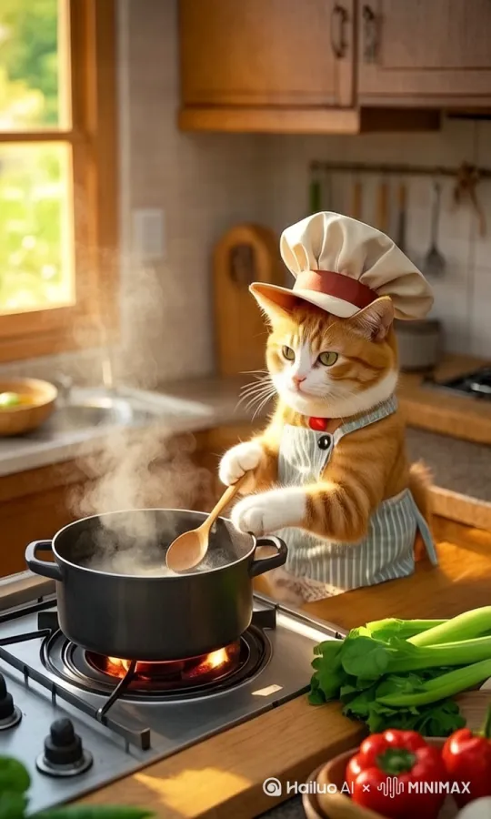 小猫在做饭 by Hailuo AI Video Generator