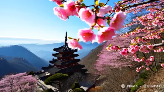 人间四月芳菲尽，山寺桃花始盛开。关于桃花的视频，时常不低于30秒 by Hailuo AI Video Generator