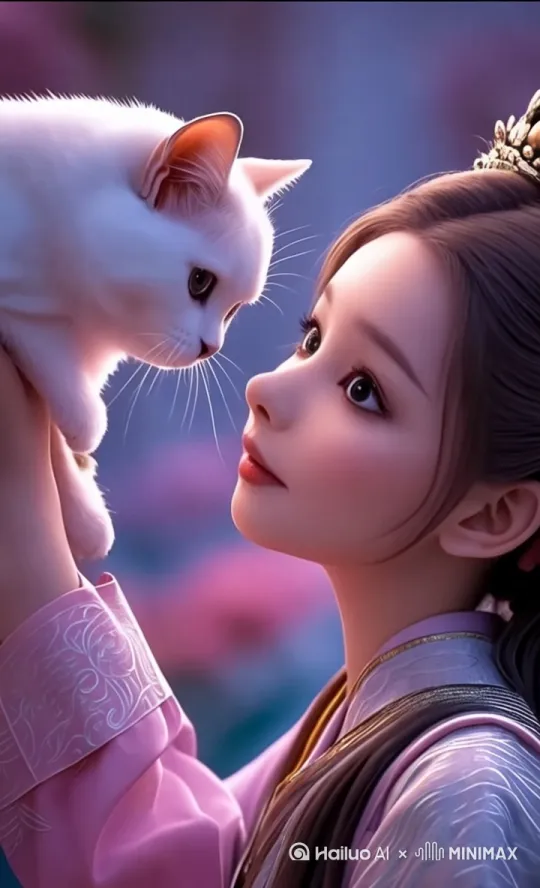 跟猫咪互动，动作自然，精细化，不失真，不模糊，细节真实有爱 by Hailuo AI Video Generator