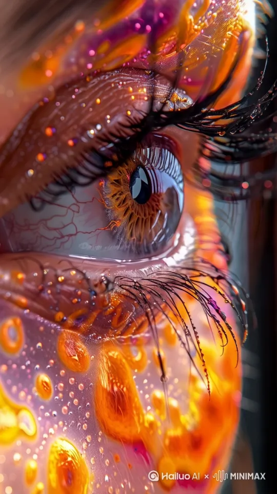 眼睛眨一下 发出耀眼的红色光芒[变焦拉远] by Hailuo AI Video Generator