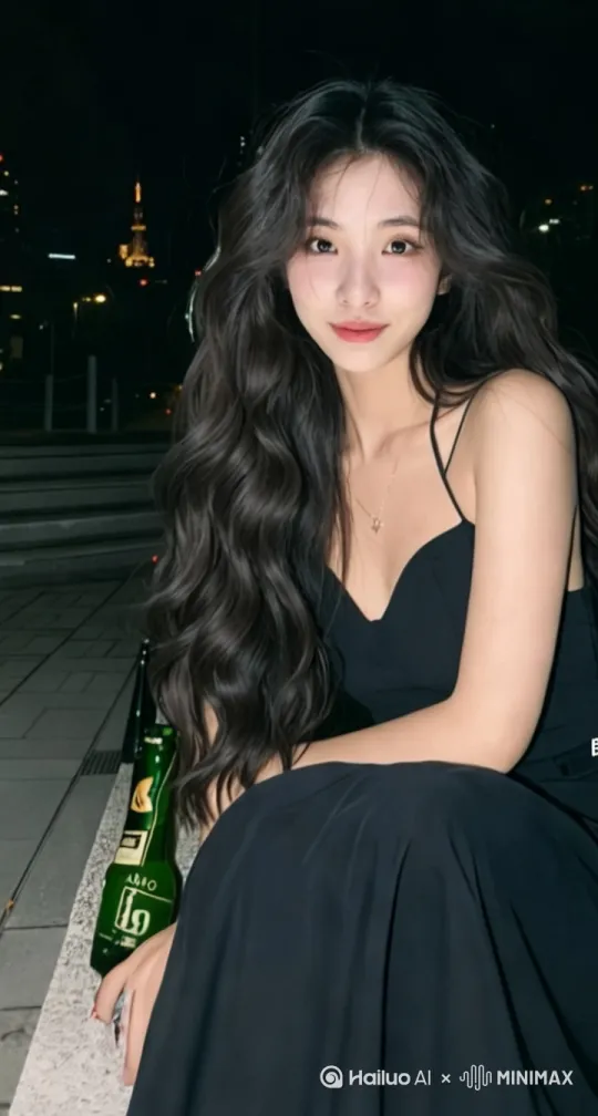 一个女孩坐在马路边。音乐响起，她站起身来，在大街上走了两步，然后开始跳性感热辣的拉丁舞，腰肢扭动，眼神魅惑，灯光闪烁，映照出她迷人的身影 。 by Hailuo AI Video Generator