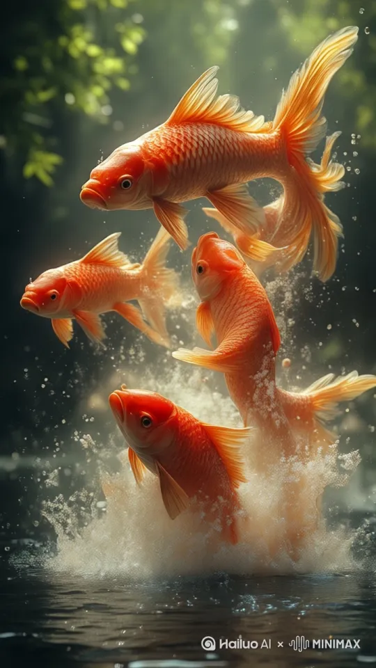 有很多的鱼飞出水面 by Hailuo AI Video Generator