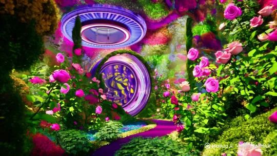 中景，推镜头，科幻风格，电影大片，万物皆可生花，旋转的时空隧道，神秘，色彩瑰丽，慢慢的长满了，玫瑰花，中景，推镜头，极致细节，高清， by Hailuo AI Video Generator