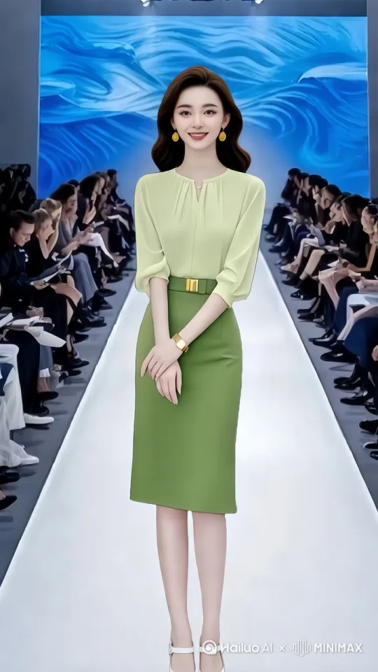 音乐奏响，模特轻盈登场。她身姿绰约，步伐灵动，每一步都踏出自信。脸上笑容明艳动人，嘴角上扬如弯月，眉眼弯弯似藏星，瞬间点亮全场。 by Hailuo AI Video Generator