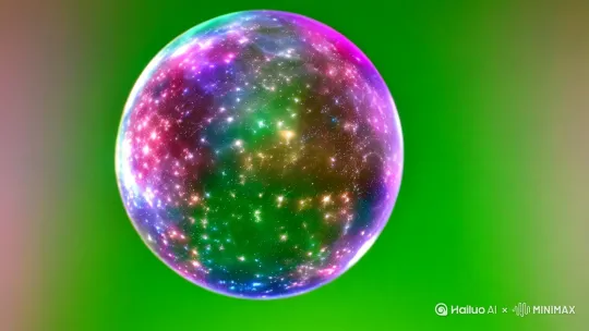 绿色背景   一团球状闪烁的星云在旋转变幻 by Hailuo AI Video Generator