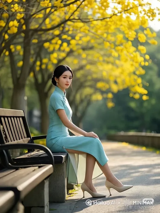 美女闲坐赏花[右移,左摇,跟随] by Hailuo AI Video Generator