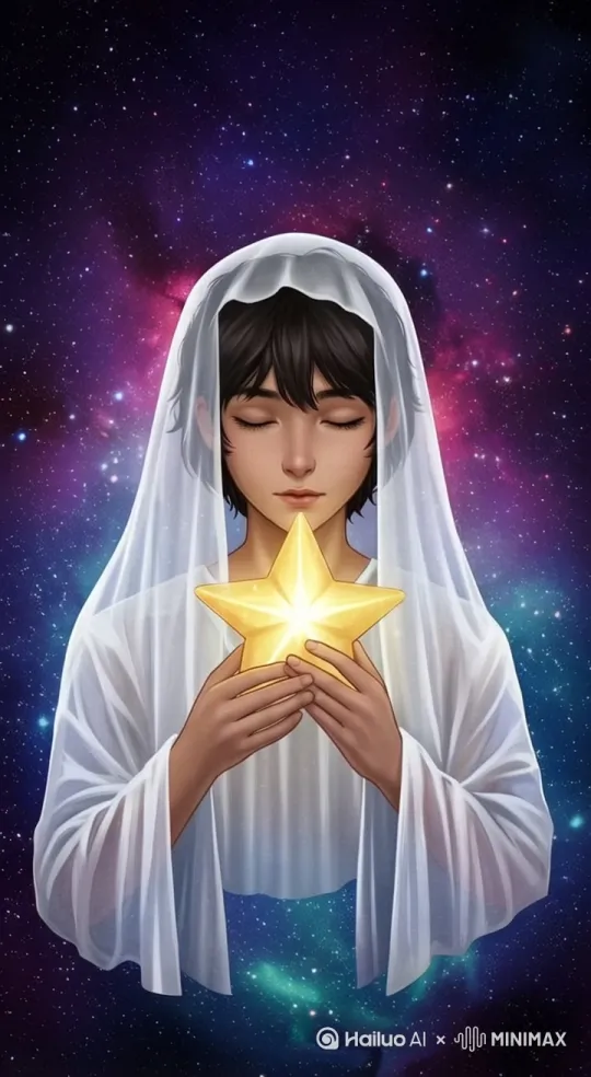 人物睁开眼睛，星星发光，背景星河流动 by Hailuo AI Video Generator