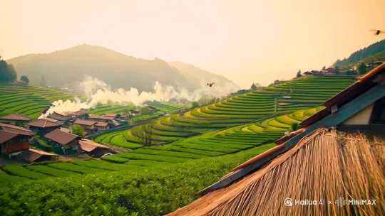 **堎上村宣传短片文案（1分钟版）**

---

**[画面：无人机航拍村庄全景，晨曦中的梯田与炊烟]**  
**旁白**：  
“这里是堎上村，一个承载乡愁、孕育希望的地方。”

---

**[画面：村民采摘茶叶、稻田养鱼、蜜蜂采蜜]**  
**旁白**：  
“自然的馈赠，在这里化作绿色的财富。堎上村的生态农业，守护着绿水青山，也滋养着每一份健康。”

---

**[画面：电商直播间、手工艺品制作、民宿体验]**  
**旁白**：  
“传统与现代交融，让堎上村的产业焕发活力。从田间到餐桌，从手艺到品牌，我们正书写乡村振兴的新篇章。”

---

**[画面：村民笑脸、孩子嬉戏、老人编织手工艺品]**  
**旁白**：  
“这里最美的风景，是人们的笑容。堎上村的故事，由每一个奋斗的你我共同书写。”

---

**[画面：村庄规划图、在建项目、村民憧憬未来的表情]**  
**旁白**：  
“堎上村的未来，正在我们手中绘就。期待与你一起，共创美好明天！”

---

**[字幕]**：  
“堎上村——看得见的乡愁，摸得着的未来。”  
**[联系方式]**：村支书XXX，电话：XXXX-XXXXXXX  

---

**配乐**：清新民乐+现代节奏，结尾渐强，留下深刻印象。  

**时长**：60秒  
**风格**：简洁明快，情感真挚，突出生态、产业、人文三大亮点。 by Hailuo AI Video Generator