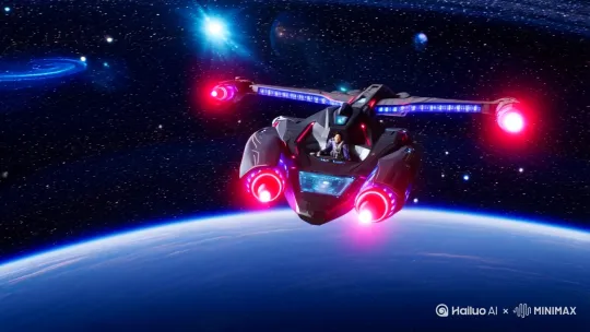 帮我生成一个宇宙战舰大战的场景视频 by Hailuo AI Video Generator