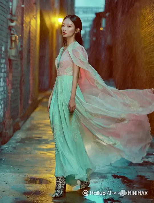 [右移,左摇,跟随]大步向前走，服装随风飘散 by Hailuo AI Video Generator