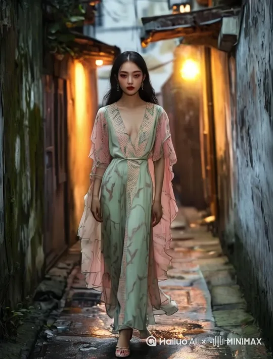 [左移,推进,右摇]大步向前走，服装随风飘散 by Hailuo AI Video Generator