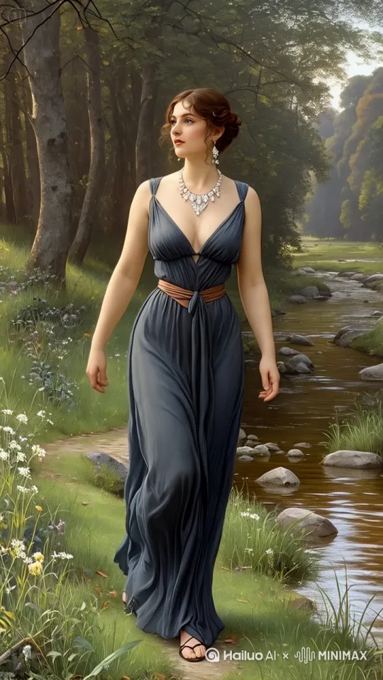 女子缓缓走来，神态自若。衣服褶皱随走动自然变化，动作符合逻辑，忌夸张，变形。电影质感 by Hailuo AI Video Generator