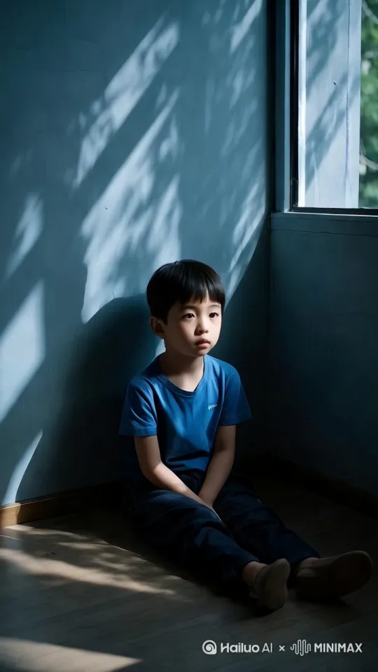 镜头缓缓推进，定格在一个孤独症孩子身上。他静静地坐在角落，眼神中透露出一丝迷茫。周围的世界仿佛被一层透明的玻璃隔开，他身处其中，却又似乎与之格格不入。他的眼神在四处游移，捕捉着一些常人难以察觉的细节，比如光线在地板上的微弱变化，或是窗外树叶轻轻摇曳的影子。画面中的色彩略显单调，以冷色调为主，营造出一种孤独而宁静的氛围。摄像机以缓慢的推镜头方式，逐渐拉近与孩子的距离，仿佛想要窥探他内心的世界，展现出孤独症孩子独特的视角和感受。 by Hailuo AI Video Generator