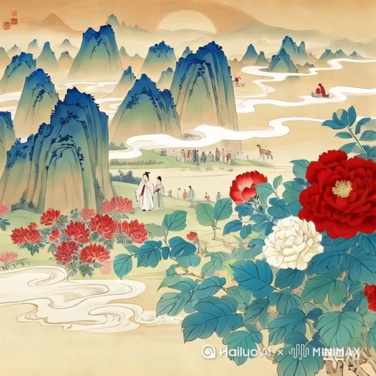 [右摇,变焦推进]云雾缭绕，花随风轻轻摆动 by Hailuo AI Video Generator