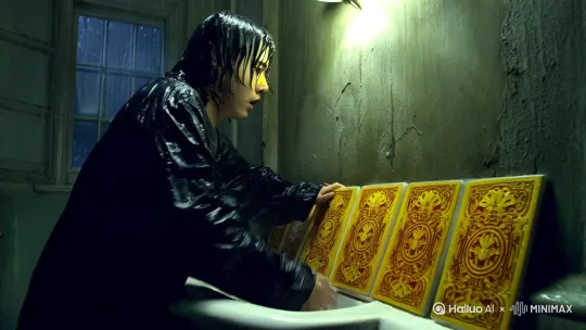 **雨夜迁居**：房产经纪人冒雨带看市中心神秘公寓，异常殷勤的态度与房屋超低价形成反差，暗示隐藏危险。

- **异样空间**：电梯里消失的13层按键、永远打不开的消防通道、深夜浴室自动放水的水龙头，空间异常逐步显现。

- **邻居谜影**：走廊偶遇的旗袍女人带着腐坏气息，午夜出现的送饭老太用方言重复警告，302住户身份成谜。

- **符咒现形**：浴室瓷砖后的黄符与朱砂咒文揭露房屋秘密，东南亚邪术阵法暗藏致命诅咒。

- **真相浮现**：中介坦白七任租客的离奇死亡，失踪的302住户竟是首任死者，符咒下埋藏的血手印开启死亡循环。

我们将重点描写主人公发现浴室符咒并遭遇灵异现象的关键情节，展现恐怖逐步升级的过程。这一段需要着重营造密闭空间的心理压迫感和超自然现象的实体化威胁。 by Hailuo AI Video Generator