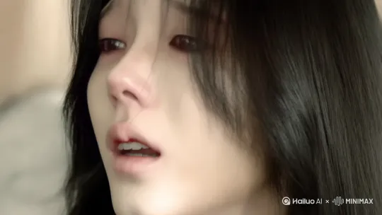 女主重病，已经快死了，特写她满脸的泪痕，虚弱地睁不开眼，然后闭目死去，特写女主的泪痕，苍白抖动的唇，努力想睁开的眼睛，和最后死亡的凄美 by Hailuo AI Video Generator