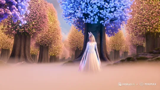 - 起始画面：青丘山的桃花林被一层神秘的仙雾所笼罩，如梦似幻，仿佛隐藏着无尽的秘密。桃花树高耸入云，树枝上的桃花闪烁着奇异的光芒，有的如冰蓝色的火焰般燃烧，有的如金色的星辰般璀璨。九尾白狐仙子站在一棵巨大的桃花树下，她身着白色长裙，裙摆上镶嵌着无数颗晶莹剔透的宝石，每一颗宝石都散发着柔和的光芒，将她映衬得宛如仙子下凡。她的九条尾巴灵动地舞动着，尾尖闪烁着五彩的光芒，仿佛蕴含着神秘的力量。她正仰望着天空，眼神中透着一丝迷茫和好奇。此时，天空中突然乌云密布，一道青色的闪电划破长空，紧接着，青龙太子驾驭着云雾，威风凛凛地降临在桃花林。他身着青色龙鳞战甲，战甲上的鳞片闪烁着幽冷的光芒，仿佛坚不可摧。他手持一把青龙偃月刀，刀身散发着凌厉的剑气，令人望而生畏。
 
- 过程画面：九尾白狐仙子感受到强大的气息，转过头来，与青龙太子的目光对视。刹那间，周围的空间仿佛凝固，桃花林的光芒也变得更加耀眼。青龙太子收起武器，眼神中透露出一丝惊讶和欣赏：“没想到在此处竟能遇见如此美丽的仙子。”白狐仙子微微皱眉，警惕地问道：“你是何人？为何会来到青丘山？”青龙太子微笑着解释道：“在下乃东海青龙太子，听闻青丘山有奇异的灵力波动，特来一探究竟。”白狐仙子心中的警惕稍稍放松，说道：“原来如此，这青丘山的确隐藏着许多不为人知的秘密。”就在这时，桃花林中突然涌出一股强大的黑暗力量，向着他们席卷而来。青龙太子和九尾白狐仙子对视一眼，立刻联手对抗黑暗力量。他们施展出各自的法术，光芒交织，与黑暗力量展开了一场激烈的战斗。
 
- 结束画面：经过一番苦战，他们终于成功击退了黑暗力量。桃花林恢复了平静，光芒依旧绚烂。青龙太子和九尾白狐仙子相视一笑，彼此之间的距离仿佛拉近了许多。青龙太子说道：“仙子法力高强，今日若不是与仙子并肩作战，恐怕我难以击退这黑暗力量。”白狐仙子谦虚地说道：“太子过奖了，若不是太子相助，小女子也无法应对。”此时，天空中出现一道绚丽的彩虹，横跨在桃花林之上，仿佛在为他们的胜利喝彩。青龙太子和九尾白狐仙子站在彩虹下，他们的身影在光芒的映衬下，显得格外高大，仿佛成为了这片仙境的守护者。 by Hailuo AI Video Generator