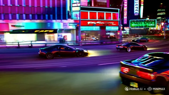 速度与激情3中，汽车漂移在东京街头 by Hailuo AI Video Generator