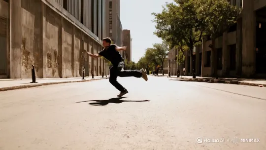 一个男人在大街上跳街舞[推出,上升,下摇] by Hailuo AI Video Generator