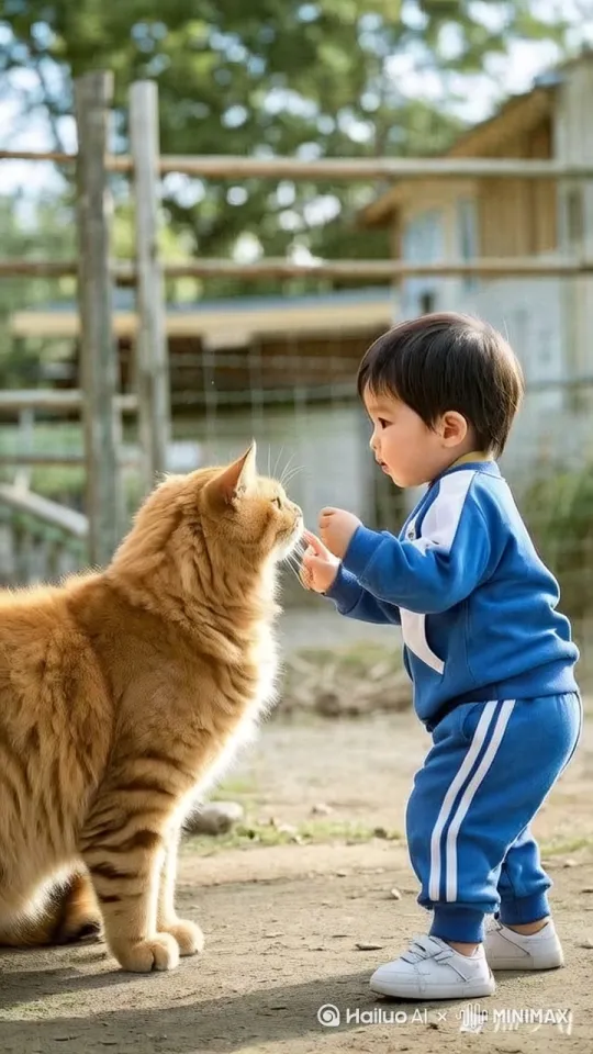 史诗般的暴力打斗场面，镜头跟随，小男孩和大猫参打脚踢。电影级，拳打脚踢动作非常快速，打出真人真实的情景。 by Hailuo AI Video Generator