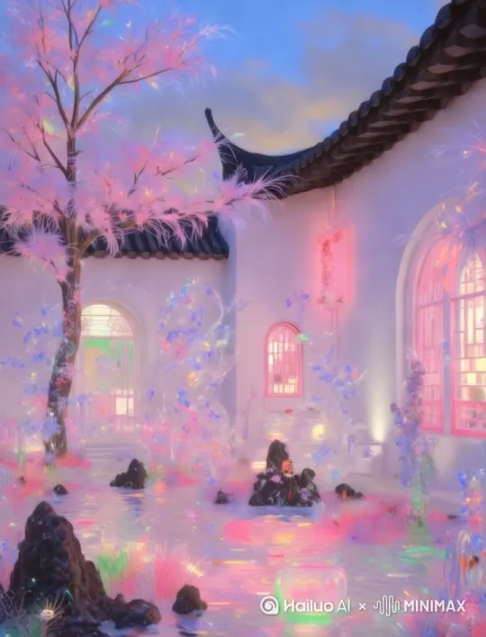 画面从小到大逐渐进入变具体，[下降,上摇]波光粼粼，树影婆娑，流畅运镜， by Hailuo AI Video Generator