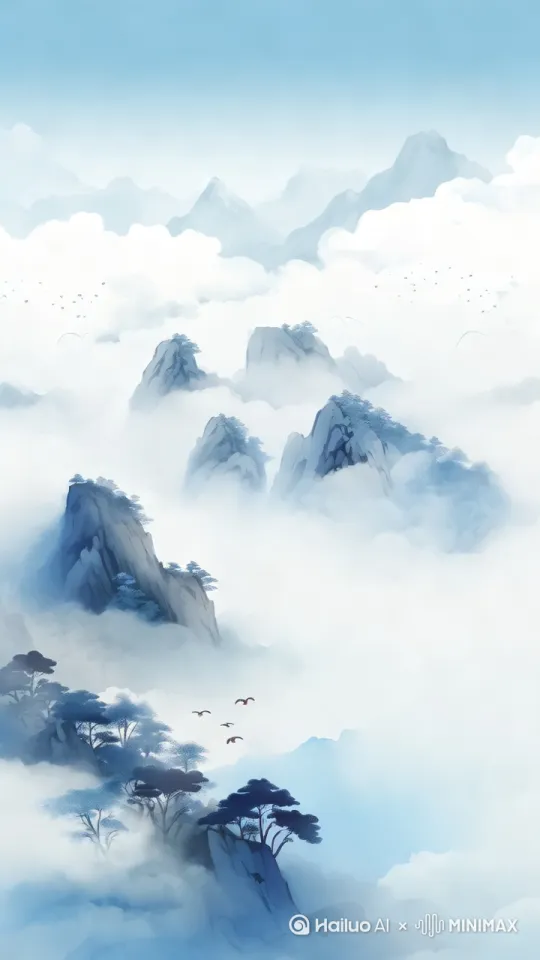 [固定镜头]图中流云飘动起来，飞鸟从树上飞起来 by Hailuo AI Video Generator