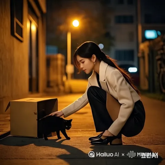 [推出,上升,下摇]伸手抱起猫咪 by Hailuo AI Video Generator