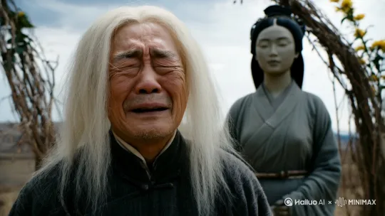 蒿草，枯藤，还有寸步不离的老兵，石昊一叹，他白发披散，心有沧桑。


再回首，那生命历程中，多少人与事都永远离去了，再也见不到。

那个时候，他还是少年，跟故人烤凶兽，比如曹胖子、长弓衍等，还有那永远长不大的太阴玉兔。


那些欢笑的，悲伤的，总是令他怀念，无比的伤感，所有那些人都被眼前一座又一走黄土坟所取代了。[推出,上升,下摇] by Hailuo AI Video Generator
