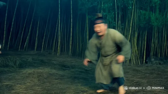 (手持镜头晃动,环境音:狂风呼啸)
杜甫(中年演员,粗麻衣袍)踉跄追逐被风卷走的茅草,嘶吼声沙哑。七八个蓬头孩童(群演)嬉笑争抢,踩踏茅草窜入竹林。特写:他颤抖的手抓起泥中残草,眼眶泛红。夜雨倾盆,镜头掠过漏雨的屋顶、妻儿蜷缩的剪影,最后定格烛光下他提笔书写"安得广厦"时颤抖的侧脸,泪水混着雨水晕开墨迹。
*拍摄提示:**
- 孩童抢草时用中景跟拍,突出肢体冲突感
- 杜甫特写强调面部肌肉颤动与泛红眼眶
- 雨夜用蓝黑滤镜,书写镜头打暖黄侧逆光 by Hailuo AI Video Generator