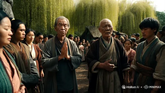 在族长与一些老人的祷告下，所有青壮年都露出郑重之色，进行礼拜。而不少妇孺也都赶了过来，默默祈祷，祈求去狩猎的亲人可以无恙的回来。

山脉中太危险，离开柳木守护的村子，外面将是一个完全不同的世界，那里充满了恐怖的猛禽与巨兽。


就这样，村中最强壮的一批人背着巨弓、带着阔剑出发了，走进了山川大泽间，顿时一股大荒气息迎面扑来。

目送狩猎队伍离去，老族长石云峰领着一群孩子来到村头的草地上，盘坐下来，道：“好了，你们这群皮猴子也该用功学习了。”


一群孩子顿时愁眉苦脸，一个个没精打采，不情不愿的围坐在了四周，像是晒蔫了的叶子一般。

“族长爷爷，那些鸟文龟字像鬼怪符一样复杂，实在难学，用心记它做什么？”


“就是啊，还不如阿爸教我的箭法有用呢！”

一群孩子全都是苦瓜脸，很抵触。

“你们这群娃子真不晓事理，骨文是强横的太古遗种天生显化在骨骼上的符号，蕴含了神秘莫测的力量，多少人想学都没有门路。一旦学有所成，不知会比你们的父辈强大多少倍。”老族长恨铁不成钢，数落他们。


“族长爷爷，你为我们演示一下骨文的力量吧。”有一个稍大些的孩子说道。

“小不点过来。”族长冲着远处喊道。


小不点追完五色雀后正在卖力拉扯一条大黄狗的尾巴，闻言迷糊的转头，松开手后屁颠屁颠的跑了过来，眨动着明亮的大眼，道：“咿呀咿呀，族长爷爷什么事呀？”


“将我教你的那个骨文使用出来。”石云峰道。

“好呀。”小不点很听话，伸出两只小手，闭上嘴巴，浑身不断用力，憋的小脸都红扑扑了。


“嗡”的一声，他的手心出现一块光亮，浮现出一个奇怪的文字，像是以金属浇铸而成，拥有一种金属光泽与质感，很快另一只手也出现了。


小不点上前走了两步，将一块比他还高的青石抱了起来。

“真厉害！”一群孩子惊呼，那才是一个一岁多的小家伙，怎么能搬起这样一块不小的石头？


“小不点你将吃奶的力气都用出来了吧？”大孩子逗他。


“咿呀，是的，力气都用光了。”小不点扔下青石，一屁股坐在了地上，没心没肺的笑着，很纯净，而手心的符文则迅速暗淡、消失。

“族长爷爷，这就是你十几年来研究的神秘骨文力量？”一群孩子双眼放光，与不久前兴趣缺缺的样子截然不同。

“别兴奋，这些只能引你们上路而已，比古代传说中出现的天骨文还差的远。”老人点了点头，又摇了摇头。

“族长爷爷给我们讲一讲外面的世界吧。”一群孩子露出希冀之色。

石村中所有人都知道，老族年轻时曾与村中十几个强大的族人去过遥远的大地尽头，在外界闯荡过。

可是十几年前，只有两个人满身是血的回来，其中一人没多久就死去了，唯有石云峰一个人活了下来。

这些年他一直在研究神秘的骨文，不时以村中体质强的人做试验，这些孩子清楚的知道，他们那些强壮如虎龙的父辈每次被叫去时都会在那座石院中发出阵阵令人心颤的嚎叫，让这些孩子过早的产生了抵触与敬畏之心。

直到近年老族长的研究缓和下来，才不怎么令村人害怕了。而且，那吃百兽奶与百家饭长起来的小不点被他领养了，成为了最好的研究人选。

“外界啊……”老人露出回忆之色，一阵出神与怅然后才道：“世界太大，广袤无垠，从一域到另一域动辄数以百万里，没人知道真正有多么广阔，一个人徒步走上一辈子也走不出一域之地，大荒茫茫无尽。人族不同地域间很难通信往来，因为实在太危险了，大地上强横物种诸多，可怕而神秘，纵然是几十万人的部落或者宏伟的巨城，也可能在一夜间被几头太古遗种毁掉。当然，也有强大到难以想象的人类，媲美其他物种的绝顶战力，神威无匹，可称之为人族天骄。”

一群孩子心有敬畏，同时也很向往，对未知的世界感到好奇，有人问道：“大地山川间有能让人一夜脱胎换骨的地宝与仙药吗，人族最厉害的天骄有多么大的威势？”

老人笑了，道：“想知道的话就让自己先强大起来。”

“我们如果掌握了骨文的神秘力量，就能去闯天下各域吗？”有些孩子露出憧憬之色。

石云峰摸了摸一个孩子的头，道：“不要说其他各域，就是我们这一域，若是有奇人能横穿一半疆土就了不得了！”

所有孩子都发呆。

“我能做到的仅是把你们引上路，以后究竟走到哪一步要看你们自己，我教给你们的东西应该不会比外界同龄的孩子学到的差。”老人说到最后，眼中露出异光，摸了摸怀中一块奇异的玉骨。

一群孩子围坐在老族长的身边，终于收心，开始认真聆听教诲，一直到午时才散去。

“太难了，族长居然说要几年才有个别人能将少许骨文化入体内，而大多数人可能永远不会成功。”

“可是小不点才豆丁那么大，他居然做到了。”

小不点很无辜的眨巴着大眼，而后又去拉扯那条大黄狗的尾巴了，大黄狗则更无辜的汪汪叫了起来。

红日西坠，在夕阳的余晖中，整片石村都被染上了一层淡金色的光彩，远处猿啼虎啸，而这里大片的石屋却宛如远古神庙般神圣、祥宁。

[变焦推进,晃动,推进] by Hailuo AI Video Generator