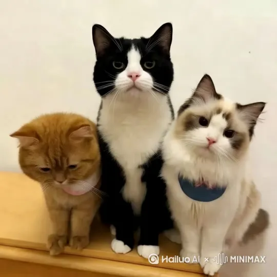 猫猫们突然掏出手枪，乱枪扫射，黑猫中枪倒下,白猫爆肌肉把黑猫打醒,黄猫起飞脚把白猫踢飞，然后他们坐摩托车飞走 by Hailuo AI Video Generator