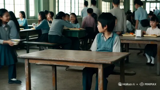 - **灵魂暴击**：  
  小趴因为被老师留下没有饭吃，同学姐姐把同学吃剩的面递过来问小趴需不需要吃，在饥饿很久面前，第一次吃到同学剩面时，放下了自尊心，汤都喝干净了才发现碗底贴着"贫困户专用"标签 by Hailuo AI Video Generator