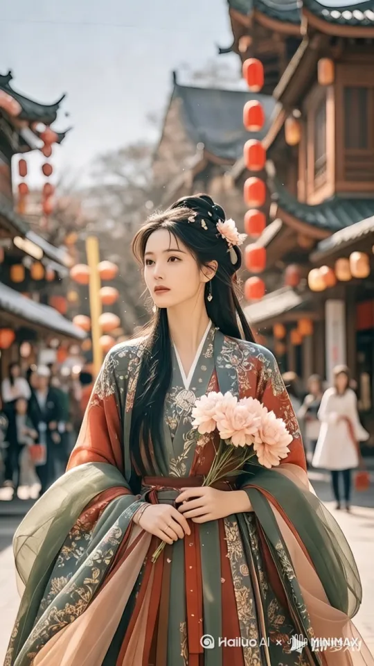 画面动态自然呈现，动作自然流畅，大师级运镜，镜头慢慢推进到上半身，主体，微微低头，用手轻轻的撩着被风吹散在脸上的发丝，头发，衣服等跟随主体的动作动态自然呈现，符合逻辑，营造一种妩媚、撩人的氛围 by Hailuo AI Video Generator