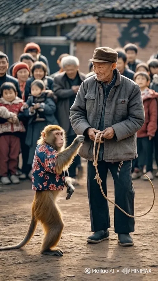（在一片开阔的空地上，阳光明媚，人群正好奇地聚集着 ）一只猴子突然闯入众人视线，它浑身毛发油亮，双眼机灵地转动。
只见这猴子双腿一蹬，瞬间发力，以极快的速度开启了托马斯回旋。（它的身体如同一道黑色的闪电，在地面上飞速旋转，带起阵阵尘土，飞扬的尘土仿佛也被它的活力所感染，肆意飘散 ）
每一次旋转，猴子都展现出令人惊叹的专业度，动作流畅自然，节奏感十足，就像是一位经验丰富的体操运动员。
周围围观的人们先是被这突如其来的一幕惊得目瞪口呆，随即爆发出热烈的掌声与叫好声。（人群中，有人张大嘴巴，满脸不可思议；有人激动地挥舞双手，不停地喊着“好”，此起彼伏的叫好声响彻四周 ）这场猴子带来的精彩表演，瞬间点燃了现场气氛。（极致细节，清晰呈现，无模糊、卡顿，高质量展现画面，无任何瑕疵 ） by Hailuo AI Video Generator