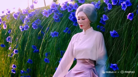 生成一位真实风格优雅的夏日女士：

晨光中的白玉兰（人物速写）

她倚在爬满蓝雪花的竹篱旁，五十载光阴凝成珍珠光泽从瓷白的肌肤透出。月白色苎麻斜襟衫裁出江南烟雨般的轮廓，腰肢若三月柳枝般柔韧，却在玫瑰灰丝缎伞裙的褶皱里藏满熟透蜜桃的丰盈。蝉翼纱披帛被晨风撩起时，露出手腕内侧那颗朱砂痣，像落在雪地上的山茶花瓣。银灰云鬓间斜插着玳瑁梳篦，眼尾细纹随着笑意漾开，恍若宣纸上晕染的淡墨，让那双琥珀色眸子里的温柔愈发醇厚如陈年桂花酿。

注：通过传统服饰元素与自然意象的结合，着重刻画岁月沉淀的知性美。肌肤质感强调珍珠般的莹润而非苍白，身材描写融合古典诗词意象，突出成熟女性特有的风韵。 by Hailuo AI Video Generator
