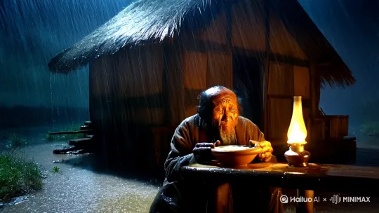 雨夜,河边的风裹挟着湿冷,拍打着破旧的草屋。油灯在桌上摇曳,昏黄的光晕勉强撑起一方温暖。草屋的屋顶漏了几处,雨水顺着茅草滴落,在地上汇成小小的水洼。邋遢的老头坐在桌旁,手里捧着一只缺了口的陶碗,碗里是浑浊的米汤。他的脸上布满皱纹,眼神浑浊,却透着一股说不出的沧桑。
门外,脚步声由远及近。老头抬起头,眯着眼望向门口。门被推开,一个少年剑客走了进来。他的衣衫已被雨水浸透,头发贴在额前,手中握着一柄长剑,剑鞘上沾满了泥水。少年的脸上带着疲惫,但眼神依旧锐利如刀。
“老人家,能否借个地方避雨?”少年开口,声音低沉却恭敬。
老头没说话,只是点了点头,指了指对面的椅子。少年坐下,将剑放在桌上,剑鞘上的水珠顺着木纹滑落。老头瞥了一眼那柄剑,眼神微微一动,却依旧沉默。
油灯的光映在两人脸上,影子在墙上拉得很长。屋外的雨声渐渐大了,河水在黑暗中咆哮,仿佛在诉说着什么。
“这渡口,已经废弃很久了吧?”少年忽然开口,打破了沉默。
老头抬起头,浑浊的眼睛里闪过一丝光亮。“是啊,很久了。”他的声音沙哑,像是许久未曾开口说话。
少年点点头,目光落在老头的脸上。“老人家,您一个人住在这里?”
老头没有回答,只是低头喝了一口米汤,碗里的汤已经凉了。他放下碗,缓缓说道:“以前不是一个人。”
少年没有追问,只是静静地看着他。老头沉默了片刻,忽然抬起头,目光直直地盯着少年。“你手里的剑,是从哪里来的?”
少年一愣,低头看了一眼自己的剑,剑鞘上刻着几道古朴的花纹,隐隐透出一股肃杀之气。“这是我师父留给我的。”他低声说道。
老头的手指微微颤抖,缓缓伸向那柄剑。少年的手微微一动,似乎想要阻止,但最终没有动作。老头的手指触碰到剑鞘,轻轻抚过那些花纹,眼神变得复杂起来。
“这把剑……我认得。”老头的声音低沉,带着一丝颤抖。
少年猛地抬头,眼中闪过一丝惊讶。“您认得这把剑?”
老头没有回答,只是缓缓站起身,走到草屋的角落,翻出一个破旧的木箱。他打开箱子,从里面取出一柄剑,剑鞘上同样刻着古朴的花纹,与少年手中的剑如出一辙。
少年愣住了,手中的剑微微颤抖。“这……这是……”
老头将剑放在桌上,与少年的剑并排放在一起。两柄剑的花纹完全吻合,仿佛是一对失散多年的兄弟。
“这把剑,是我儿子的。”老头的声音低沉,带着无尽的悲伤。“二十年前,他带着这把剑离开了家,再也没有回来。”
少年的手紧紧握住剑柄,指节发白。“您儿子……他叫什么名字?”
老头抬起头,浑浊的眼睛里泛起泪光。“他叫……李青云。”
少年的身体猛地一震,手中的剑几乎脱手而出。“李青云……是我师父的名字。”
老头的身子晃了晃,仿佛被什么击中了一般。他缓缓坐下,双手颤抖着捧起那柄剑,眼中泪光闪烁。“青云……他还活着吗?”
少年低下头,声音低沉而沙哑。“师父……三年前已经去世了。”
老头的手猛地一颤,剑从手中滑落,掉在地上发出沉闷的声响。他的身子佝偻下去,仿佛一瞬间老了十岁。泪水顺着他的脸颊滑落,滴在破旧的衣襟上。
“他……临走前,有没有提起过我?”老头的声音几乎低不可闻。
少年抬起头,眼中闪过一丝复杂的神色。“师父临终前,只说了两个字……‘父亲’。”
老头的身子猛地一震,双手捂住脸,泪水从指缝中溢出。他的肩膀剧烈颤抖着,仿佛要将压抑多年的情绪全部释放出来。
少年站起身,走到老头身边,轻轻拍了拍他的肩膀。“师父一直很想您,但他……觉得自己没有脸回来见您。”
老头抬起头,泪眼模糊地看着少年。“为什么……为什么他不回来?”
少年沉默了片刻,低声说道:“师父说,他年轻时一心追求剑道,辜负了您的期望。他觉得自己没有资格再回来见您。”
老头的身子颤抖着,缓缓伸出手,握住少年的手。“你……你是他的徒弟?”
少年点点头,眼中闪过一丝坚定。“师父临终前,让我带着这把剑,找到您,替他向您说一声……对不起。”
老头的手紧紧握住少年的手,泪水再次涌出。“傻孩子……傻孩子啊……”
屋外的雨声渐渐小了,河水的声音依旧在黑暗中回荡。油灯的光晕映照在两人脸上,影子在墙上交织在一起,仿佛时光倒流,回到了二十年前的那个雨夜。
老头缓缓站起身,走到草屋的门口,望着漆黑的夜色,低声喃喃:“青云……你终于回来了。”
少年站在他身后,手中的剑微微颤抖。他知道,师父的遗憾,终于在这一刻得到了弥补。
雨停了,天边泛起一丝微光。老头转过身,看着少年,眼中满是慈爱。“孩子,你叫什么名字?”
少年抬起头,目光坚定。“我叫……李长风。”
老头点点头,嘴角露出一丝笑意。“长风……好名字。你师父给你起的?”
少年点点头,眼中闪过一丝温暖。“是的,师父说,希望我能像长风一样,无拘无束,走遍天下。”
老头笑了笑,伸手拍了拍少年的肩膀。“好孩子,你师父……一定会为你骄傲的。” by Hailuo AI Video Generator