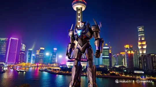 帮我生成dnf机械战神在东方明珠塔后高光视频 by Hailuo AI Video Generator