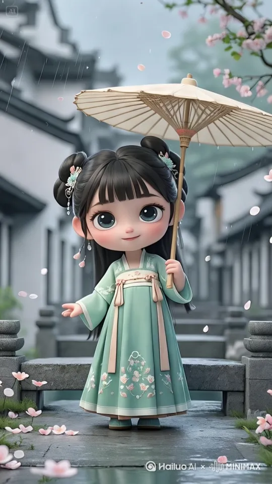 路上行人在走路，雨在下[拉远] by Hailuo AI Video Generator