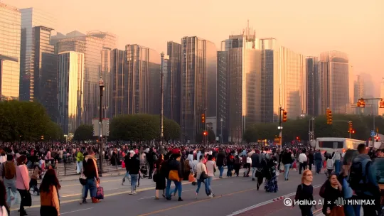 【画面：清晨苏醒的城市  人来人往，车水马龙】 by Hailuo AI Video Generator