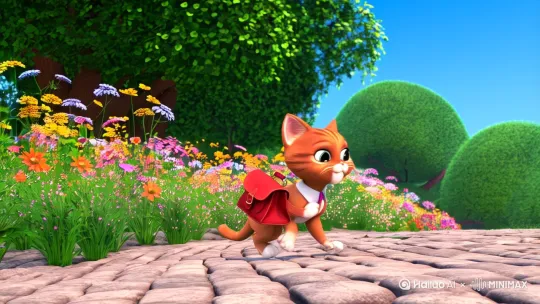 小花猫背着书包，跟着小女孩一起上学 by Hailuo AI Video Generator