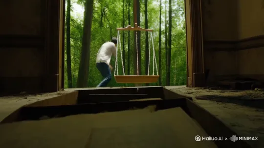 第一人称运镜，林中老宅的地下室，积满灰尘的盒子突然自己打开，泛黄信纸上的字迹还带着新鲜指印。每晚三点，空荡荡的秋千自己晃动，老宅外的枯树上，新长出的枝桠总在窗前划出奇怪的符号。当管家在阁楼发现那本日记，泛黄书页上记录的日期，竟比宅邸建成还早上百年。 by Hailuo AI Video Generator