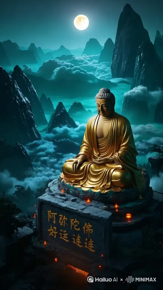 创意描述

创意描述 航拍全景镜头，模型超高清，真实，实摄影，8k画质，HDR效果，焦距拉宽。展示出一个宁静而富有生机的山谷，一个如来佛陀韩坐在一个山谷之上露出慈祥和蔼的笑容，双手动起合十，云雾随风飘风动着，旁边有一个僧人动着请教佛什么问题，佛睁开眼看着僧人。远处云在飘动，月亮放耀眼的光茫，超细节，超高清，8k，超逼真，hdr。 by Hailuo AI Video Generator