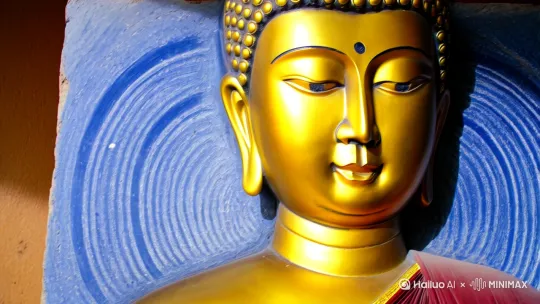 大昭寺(即梦生成)
“释迦牟尼12岁等身像的鎏金目光里，青石板正记录朝圣者额头的年轮。酥油灯焰在经简的旋转中生长，千年桑烟凝结成金顶的云。 by Hailuo AI Video Generator