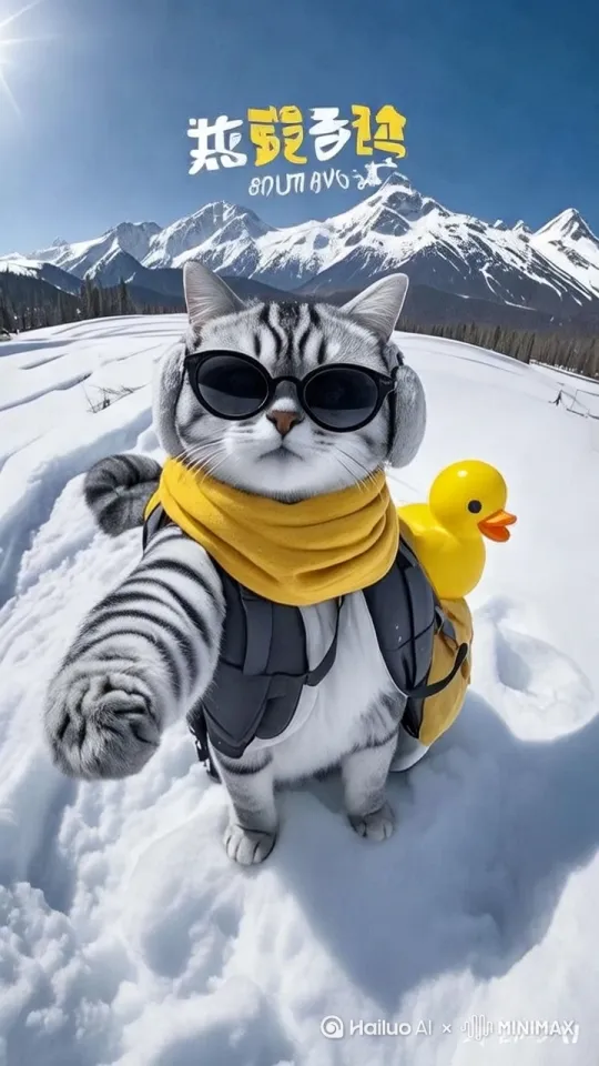 让猫动起来，欢呼登上雪山之巅的喜悦 by Hailuo AI Video Generator
